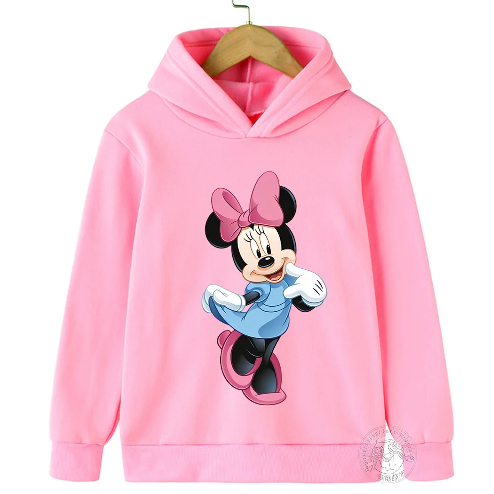 Disney Minnie Harajuku Printed Children's Hoodie for 3-14 Years Old Autumn Street Fashion Girls Sweatshirt Outdoor Sports Pullov