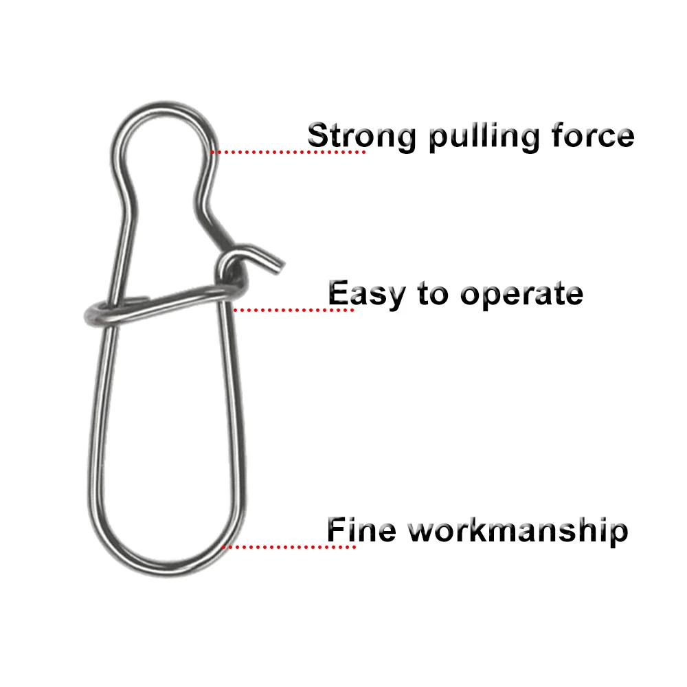 50pcs Fishing Swivel Connector Hooks Line Clip Lock Carabiners Stainless Steel Fishing Fastener Snaps Tools