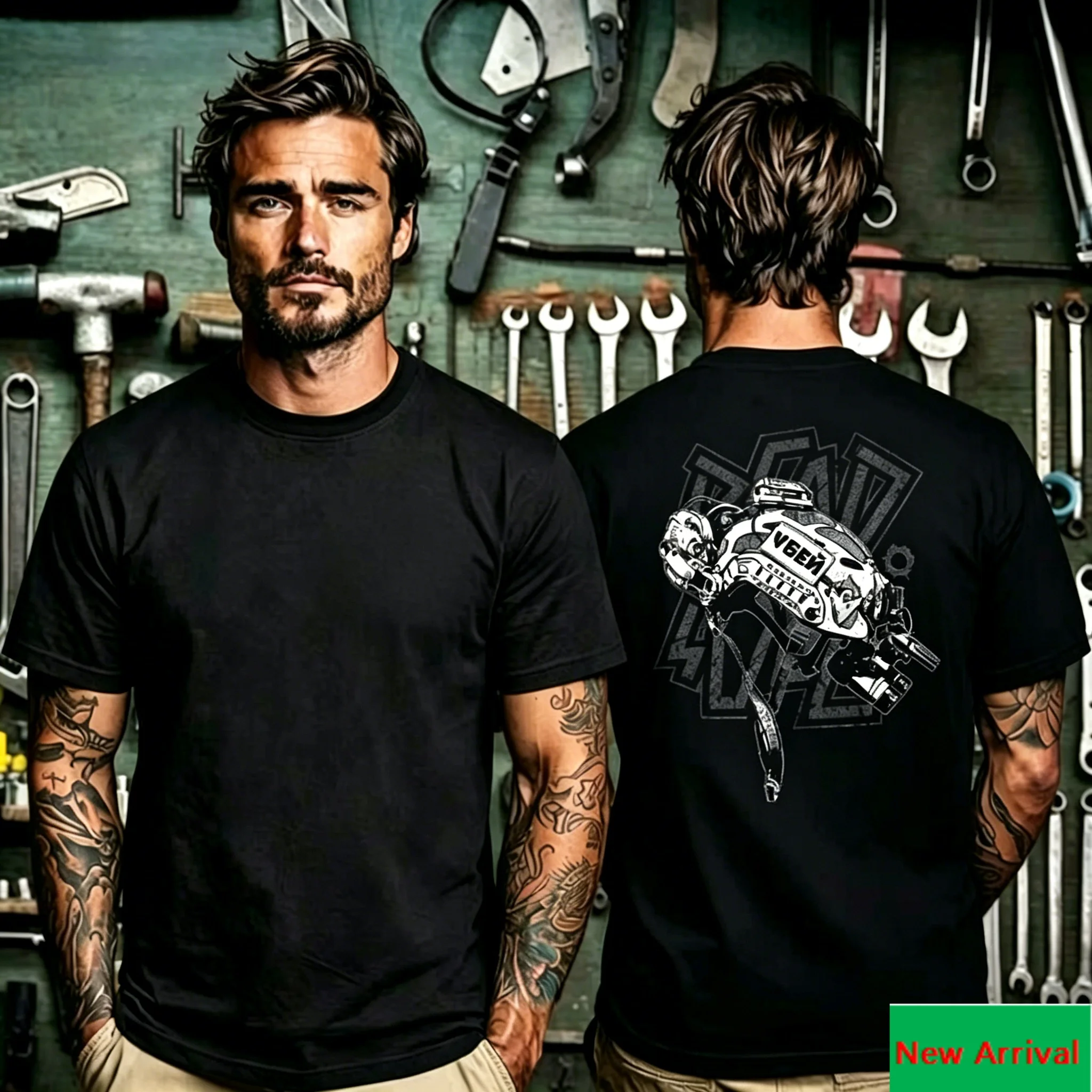 Back VGEN Tactical Helmet Mechanical Sketch Graphic Print T Shirt, Military Gear Design Unisex T Shirt for Daily Trip