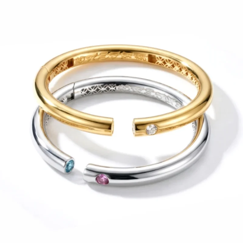 Bellux 925 Silver Synthetic Zircon Bracelet Moissanite Diamond Pink Blue Yellow Gold White Gold Hollow Smooth Open Bangle