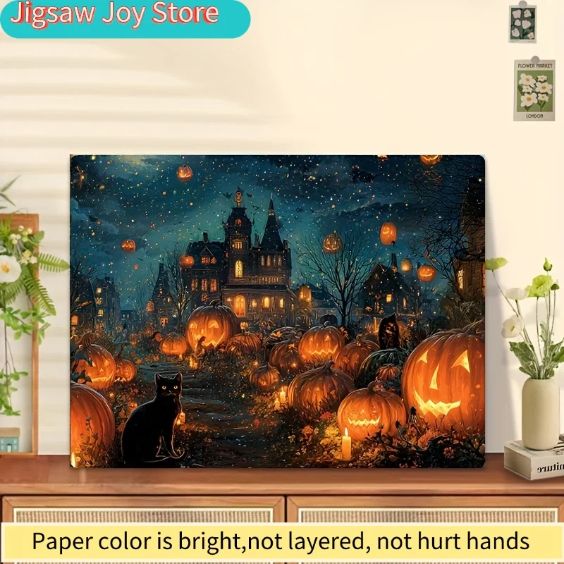 1 Caixa de Quebra-Cabeças para Adultos Starlight Halloween Town, Ideal para Jogos de Festa e Atividades - Mosaico Colorido Encantador 15x10i
