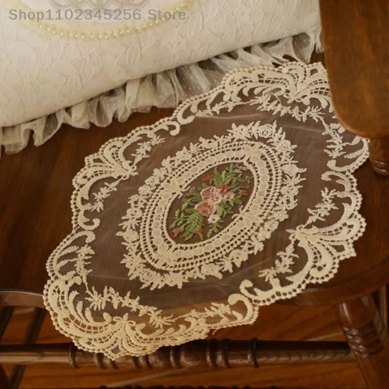 

1Pc Dinning Table Cover Embroidered Table Cloth Elegant Round Lace Tablecloth Coffee Coasters Napkin Party Wedding Decoration