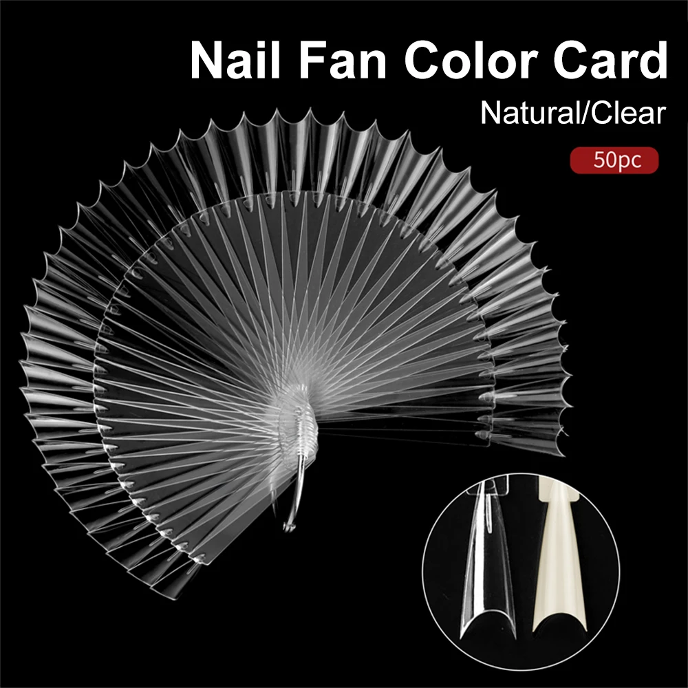 50 Pcs White Clear Black False Nail Tips Display Board Fan Shaped Polish Color Card Manicure Nail Art Practice Showing Tool