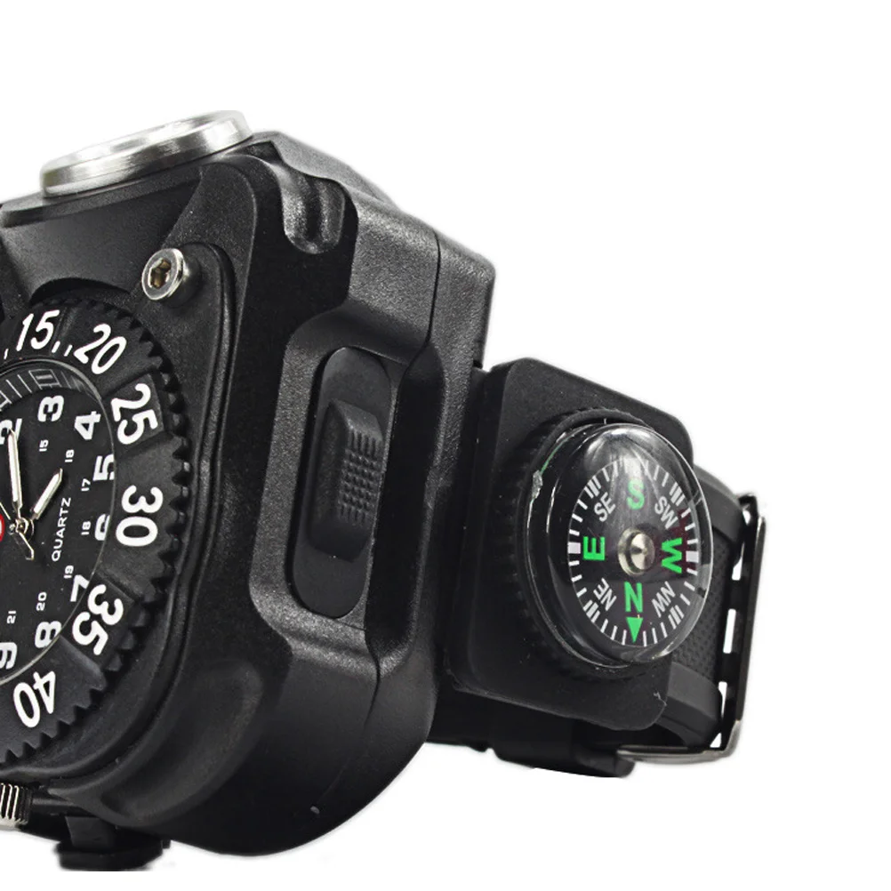 

LED Wrist Light Watch Multifunctional Waterproof Flashlight with Compass for Night Running Hiking Camping Black
