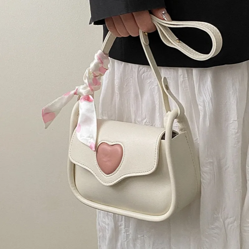 

Cute Love Heart Women's Small Square Shoulder Bags Fashion Female Messenger Bag Simple Ladies Crossbody Purse Handbag with Scarf