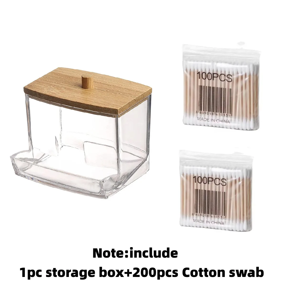 1 stuks wattenstaafje houder, wattenstaafje dispenser met bamboe deksels, bamboe badkamer opslag potten opslag containers doorzichtig plastic