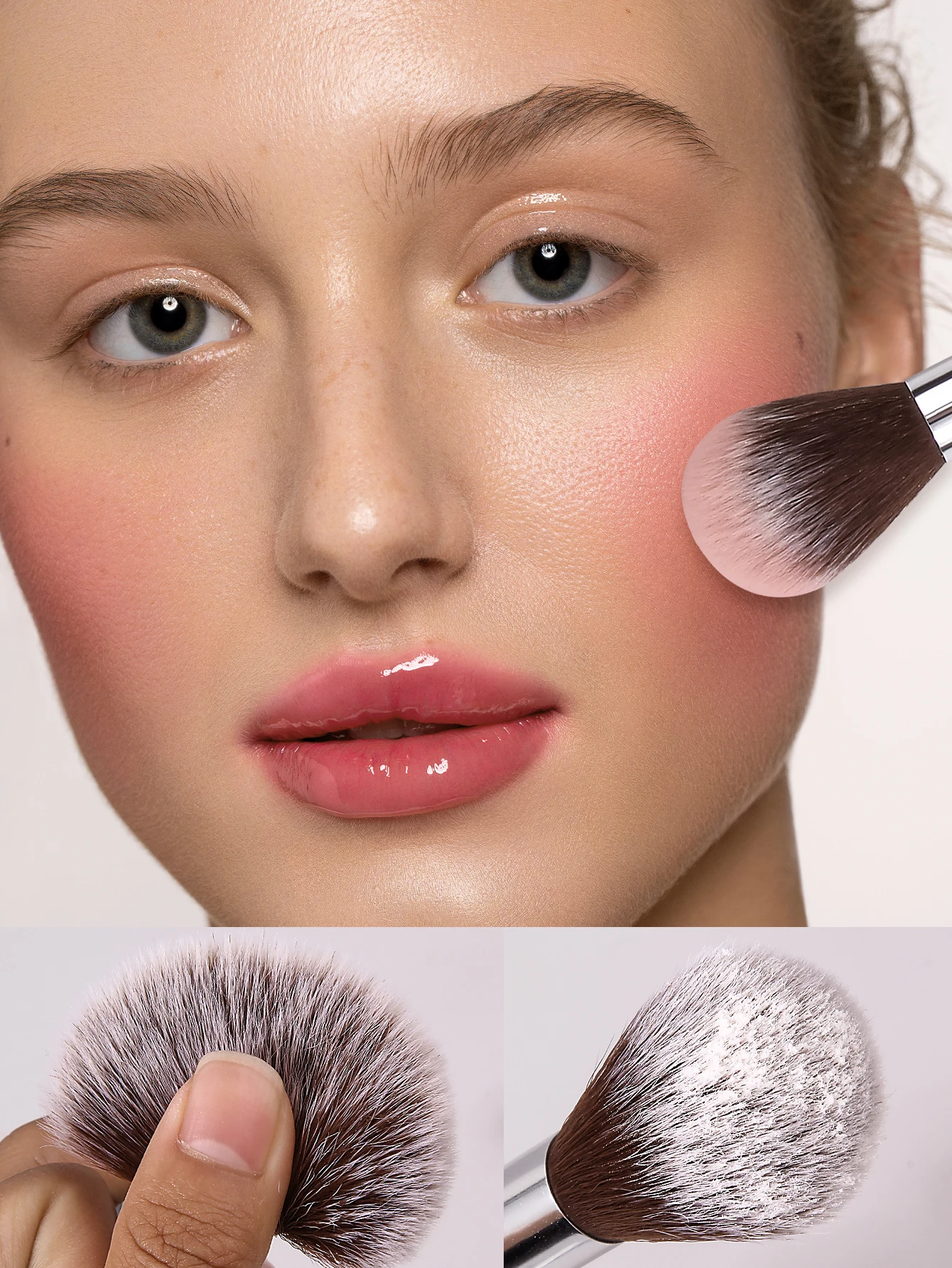 Ein einzelner flammenförmiger Make-up-Pinsel mit runder Spitze, ein Rouge-Puderpinsel mit runder Spitze für nicht puderfressendes Make-up