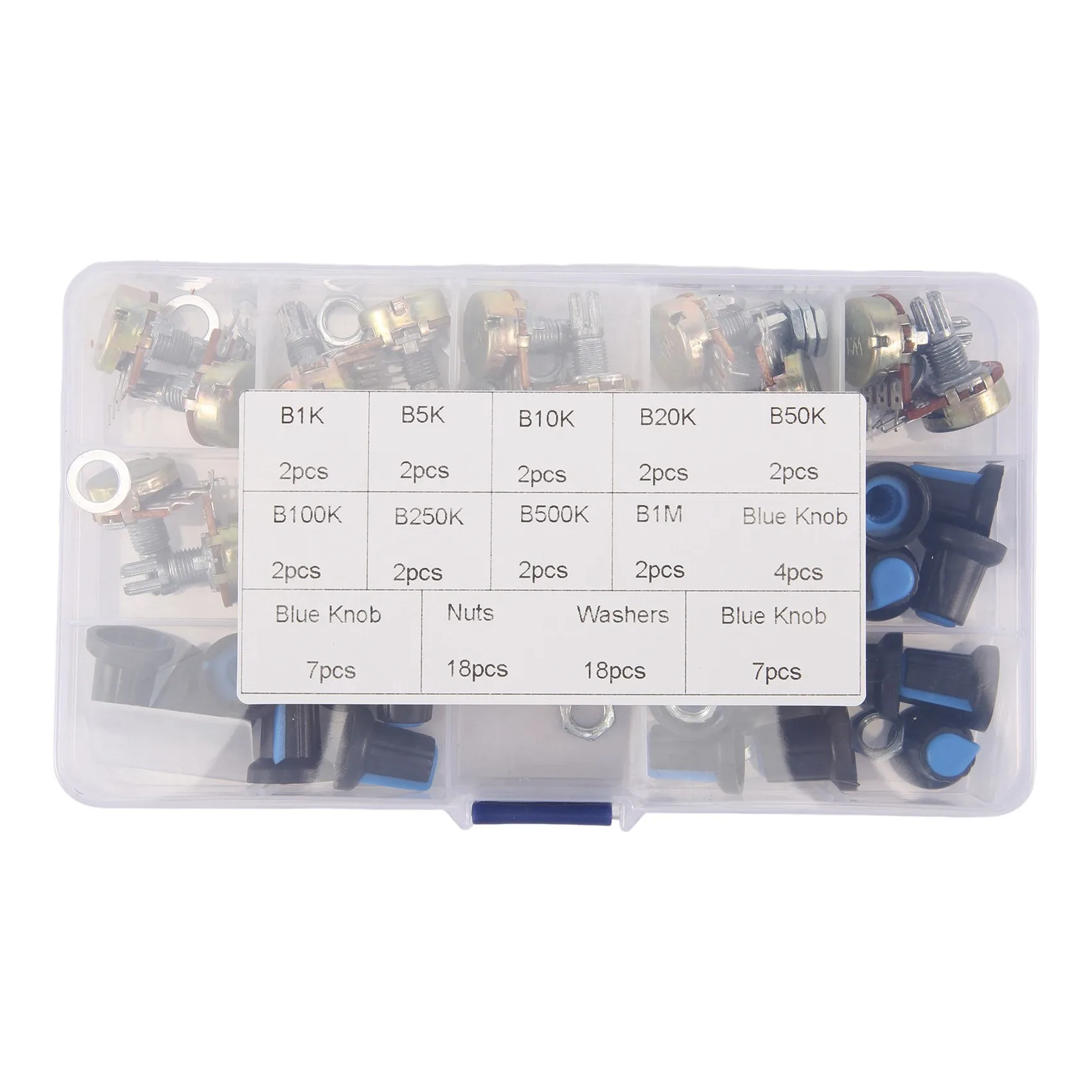 A44I-18Pcs/Box WH148 Single Potentiometer Kit B1K/5K/10K/20K/50K/100K/500K/1M With Knobs Single Potentiometer Set Shaft Nuts
