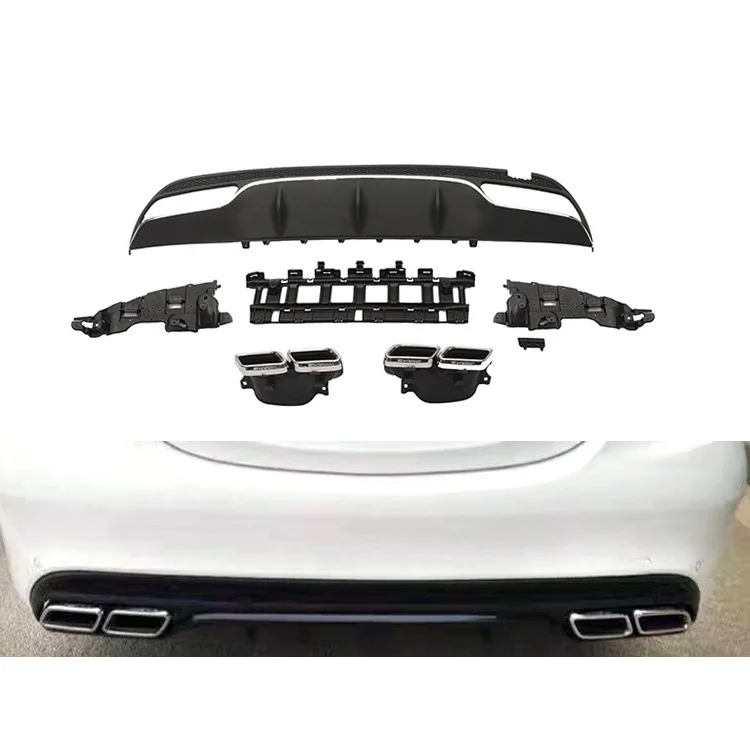 Factory Sales Dual 4-Door Sport Upgrade 2019 C63  Style Four Outlet Tail Lip Tailpipe Rear Bumper Lip for  W205