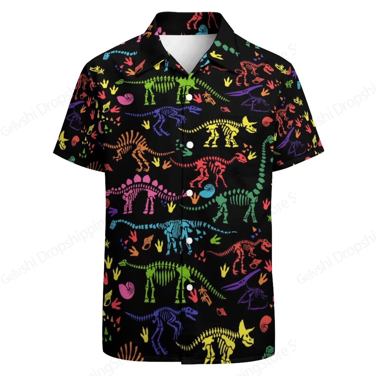 Cartoon Neon Dinosaur Hawaiian Shirt Men Women Fashion Casual Loose Beach Shirt Short Sleeve Blouse Holiday Top Retro New Camisa