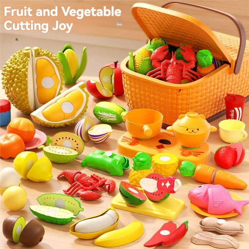 Cutting Play Food Set For Kids Kitchen Toys Food Cutting Toys Pretend Fruits And Vegetables For Toddlers Boys Girls Xmas Gifts