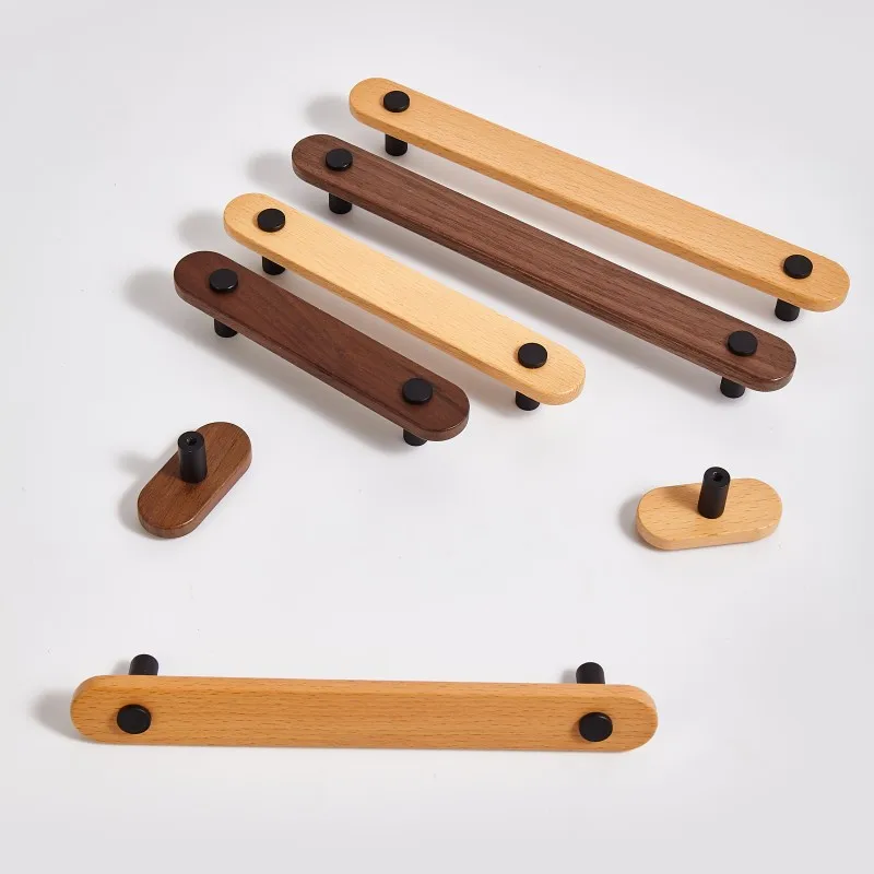 Modern Simple Walnut Wood Furniture Handles Wardrobe Door Pulls Cabinet Drawer Handles Home Decoration Hardware