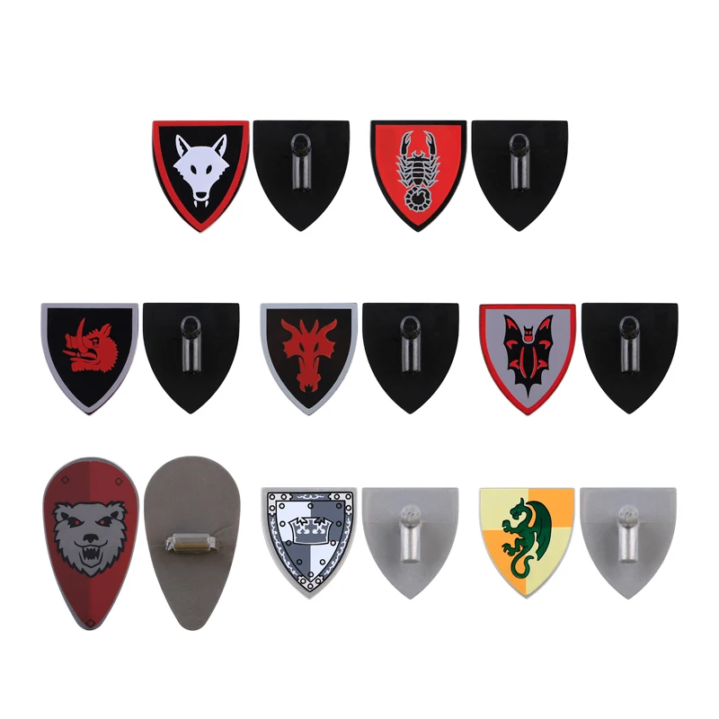 Medieval Military Knights Wofl Shields Building Blocks Middle Age Soldiers Weapons Accessories Armor Bricks Toys Kids Gift