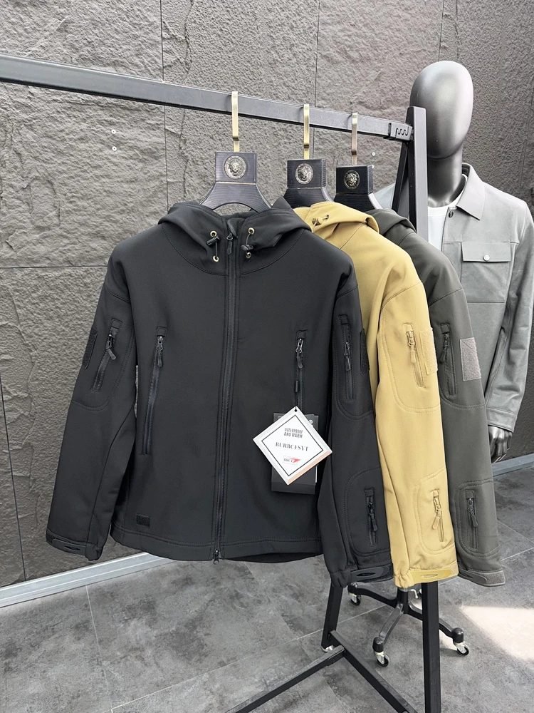 

Men's Outdoor Fce Lined Casual Soft ell Jaet Autumn Winter Warmth Comfortable Hooded Faion Urban Sle Long Sve Coat