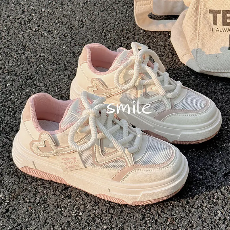 Spring Summer White Shoes Woman Platform Sneakers Casual Sports Tennis Female Flats Vintage Pink Vulcanize Korean Footwear