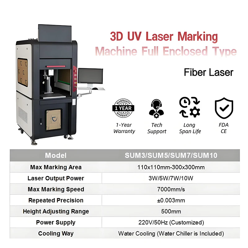 3w 5w Glass Crystal Ceramic Silicon UV Laser Marker Laser Engraving Marking Machine With Full Enclosed Cover