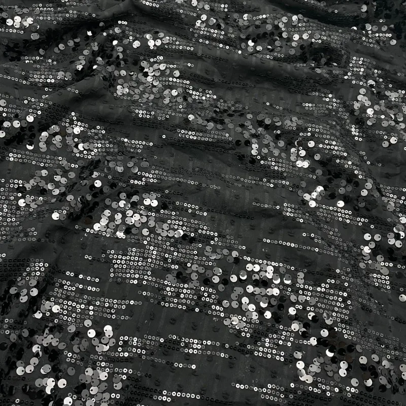 Summer new chiffon jacquard sequin fabric crystal slice fashion short sleeved dress curtain stage design DIY