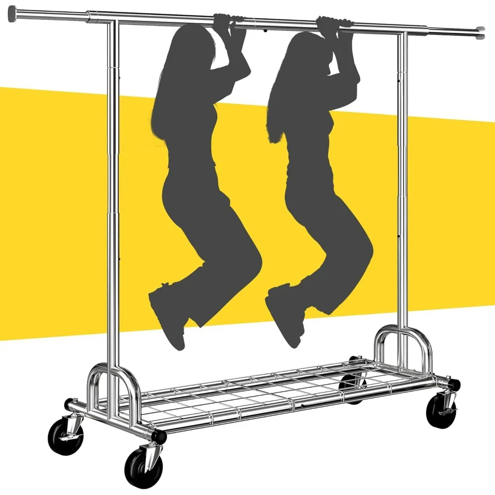 

Clothing Rack Load 485 LBS, Heavy Duty Clothes Rack, Rolling Clothes Racks for Hanging Clothes, Metal Garment Rack