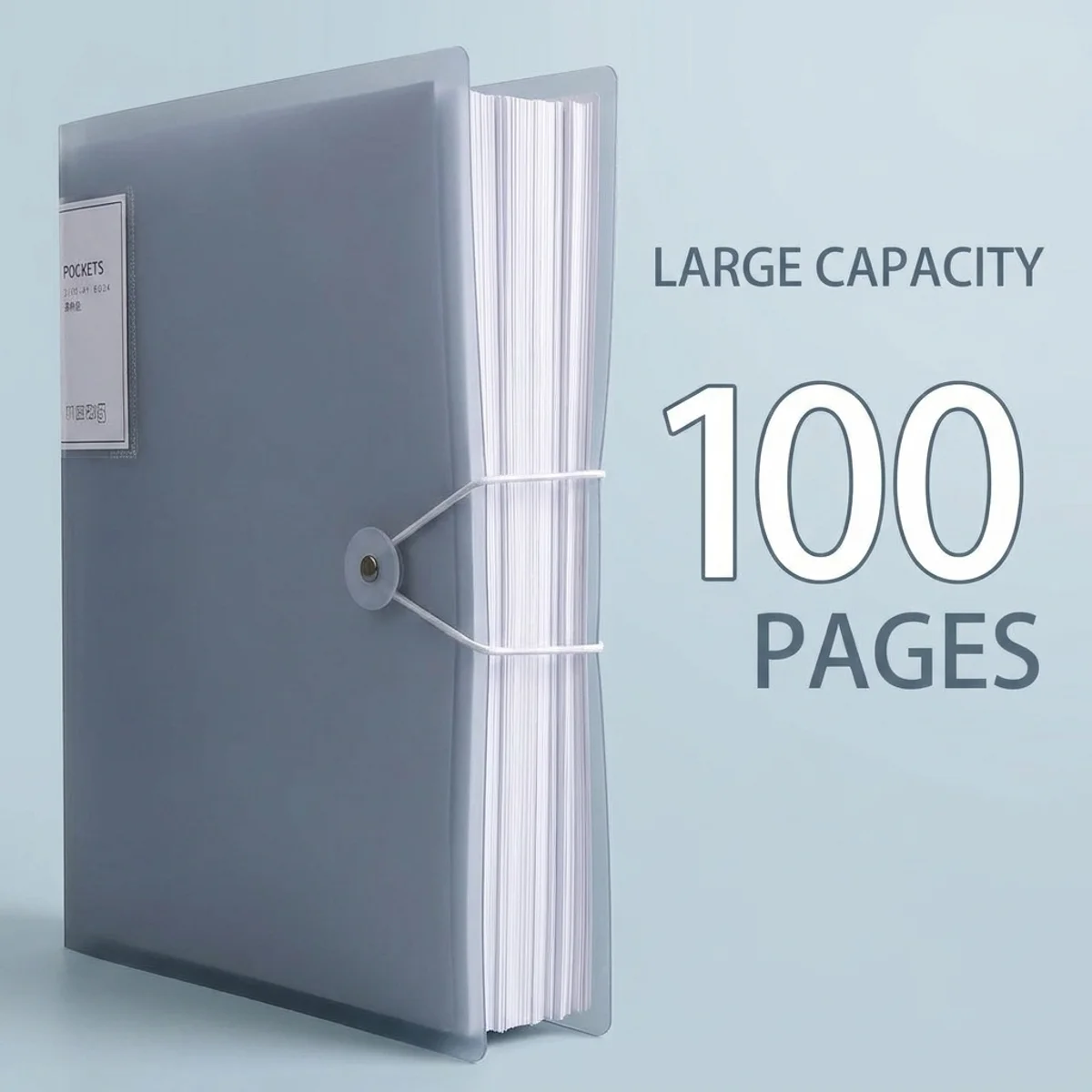 Gray Color Display Book,HD Transparent Pages Clear View, Secure Elastic Band Lock, Spine Label for Easy Classification,Office Es