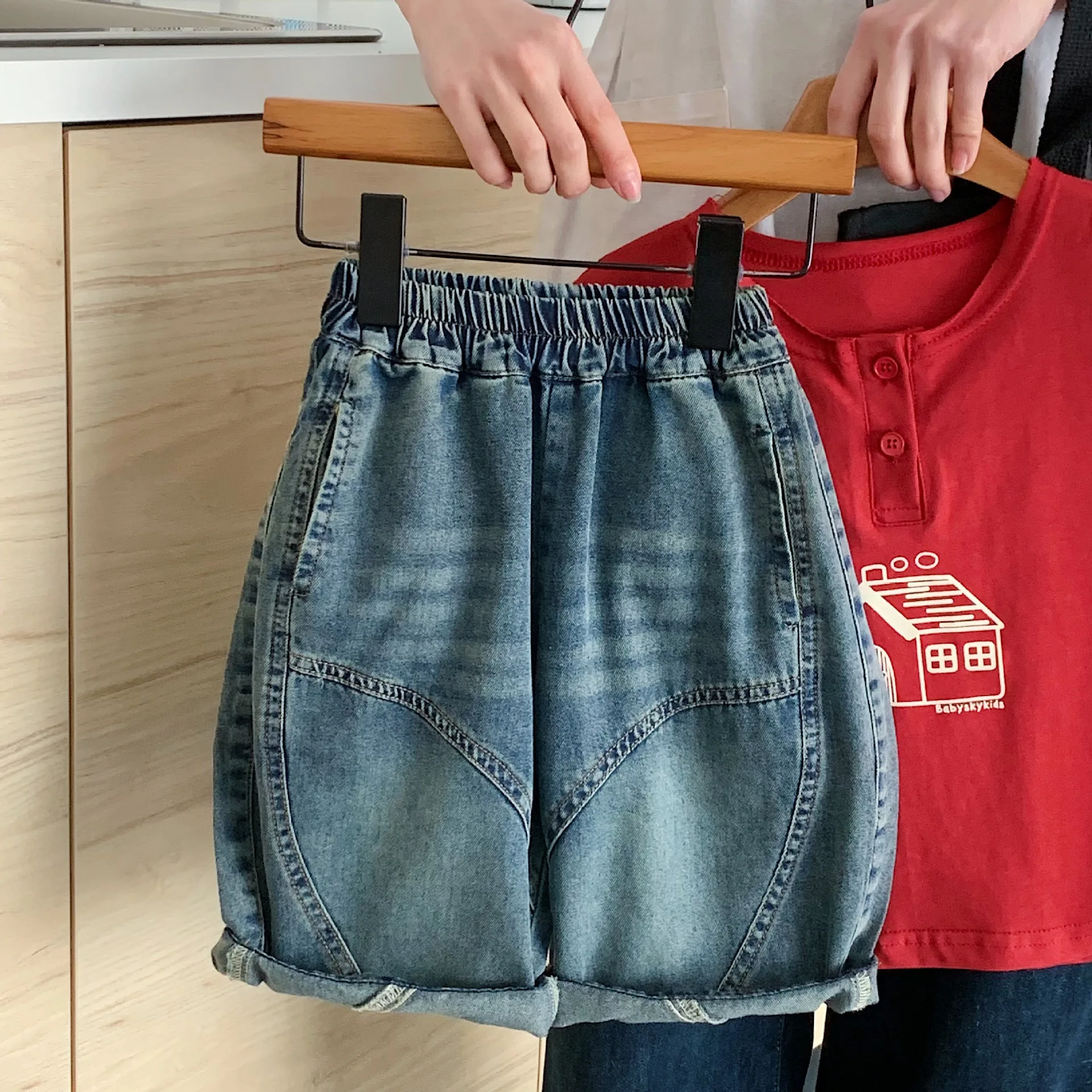 

Летние хлопковые джинсовые укороченные брюки для девочек и мальчиков, школьные повседневные капри, джинсы, штаны, детская одежда, нижняя часть комплекта, 1-10 лет