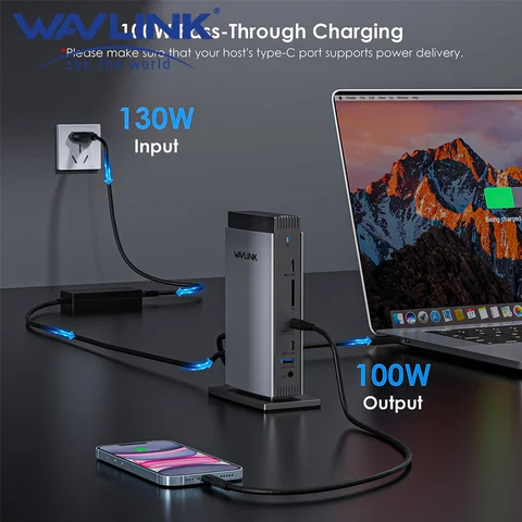 WAVLINK 15 In 1Universal DisplayLink Docking Station 4K+Dual 2K