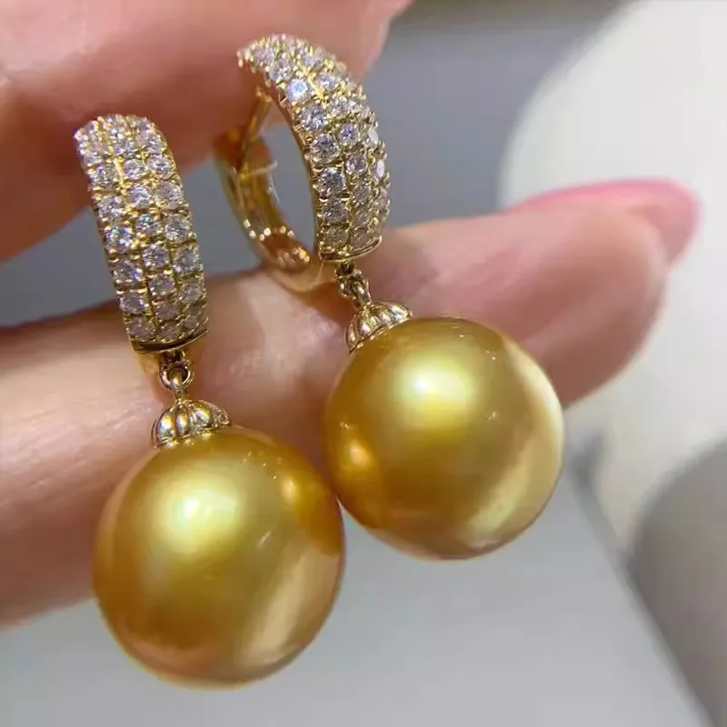

Golden Pearl Earrings, 11-12mm Natural Cultured Pearls, 925 Sterling Silver Hook, Elegant Gift