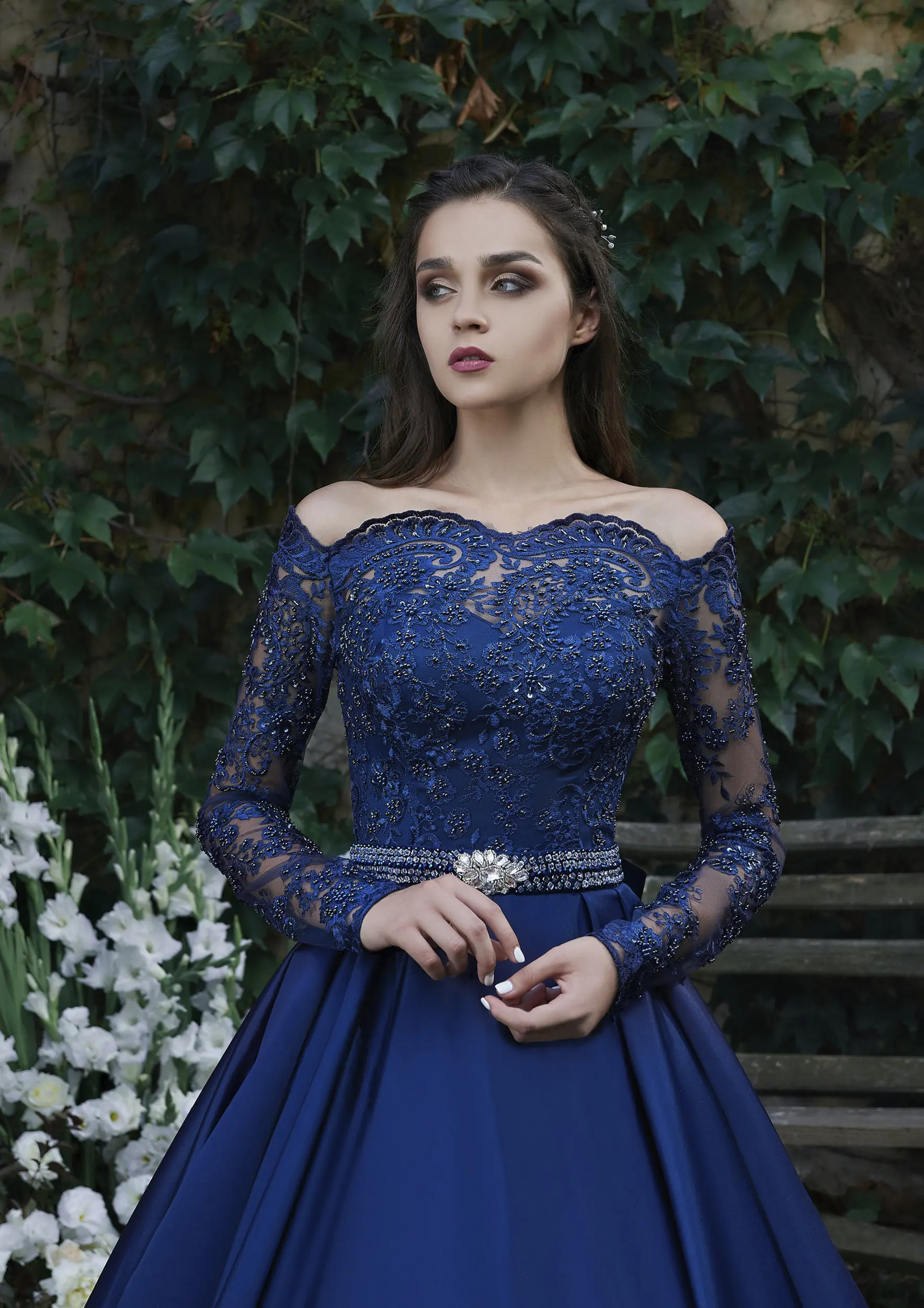 Dark Royal Blue Evening Long Off Shoulder Evening Dress Victorian Dress Fairy Tale Fantasy Dress Graduation Party Dress