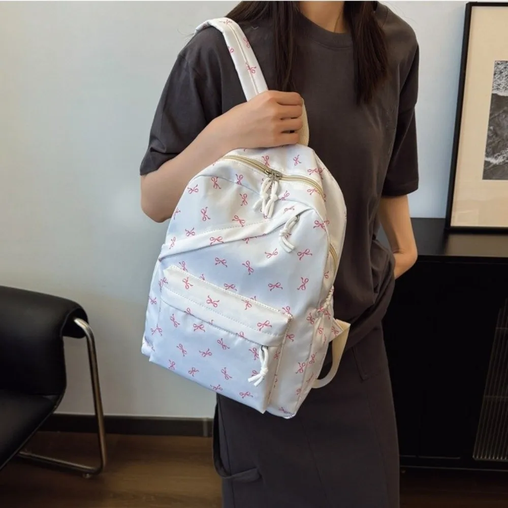 Canvas Bow Backpack Adjustable Straps Large Capacity Students School Bag Storage Bag Lightweight Teenagers Shoulder Bag