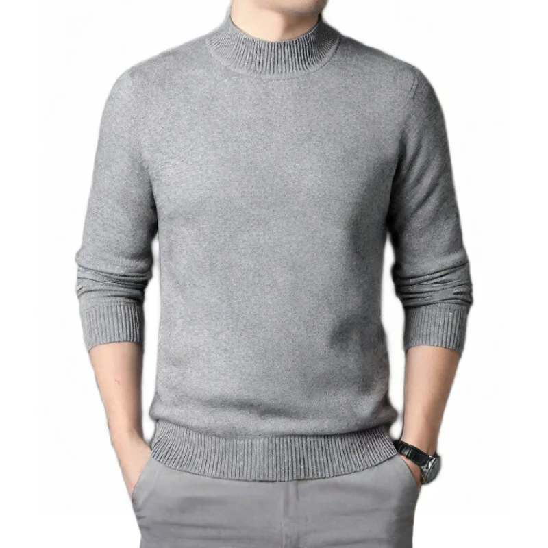 

Осень 202, мужской однотонный свитер с воротником, мужские вязаные пуловеры, теплые свитера с коротким вырезом, мужской джемпер, облегающий повседневный пуловер