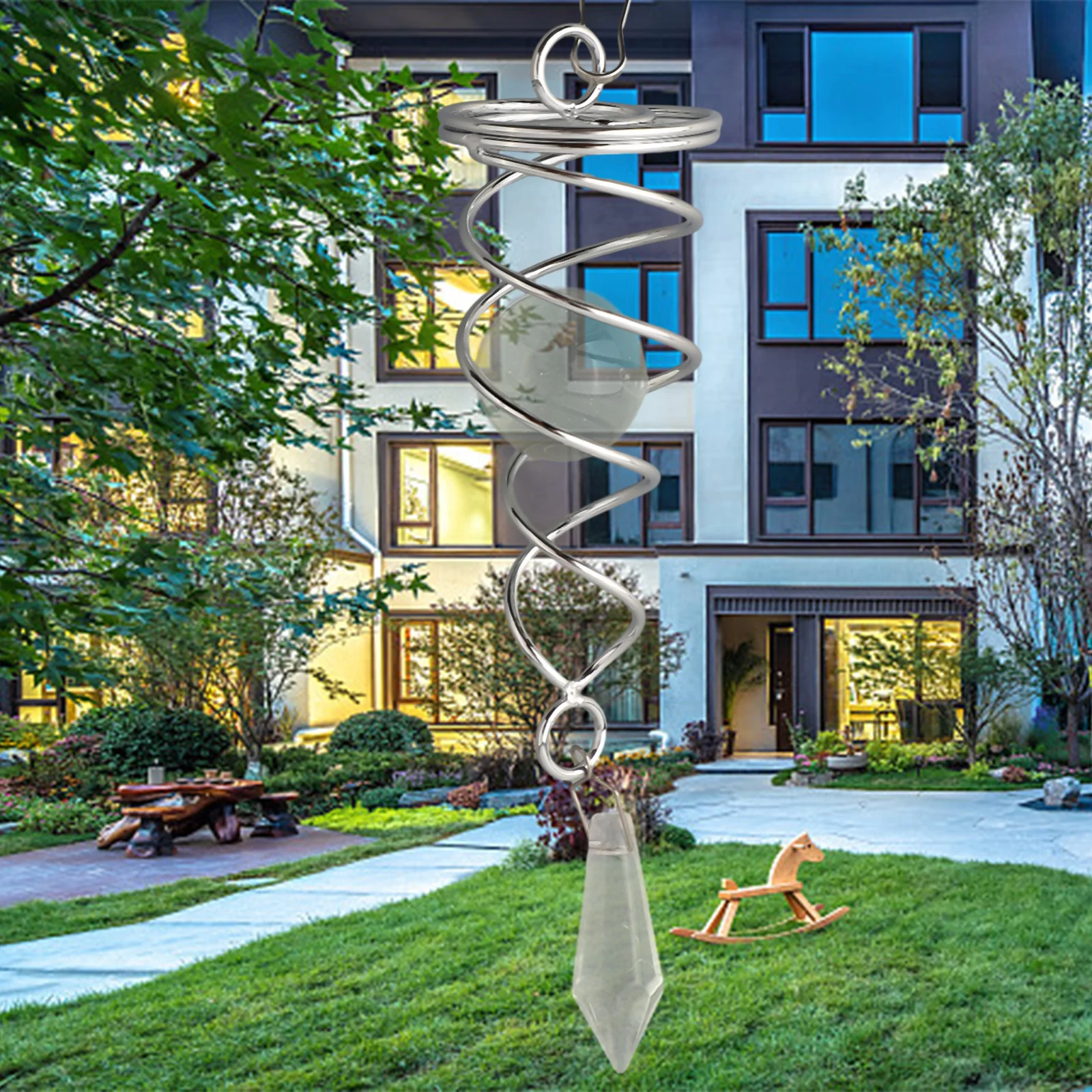 Vibrant Spiral Wind Chime Featuring For Crystal Ball Attractive Decorative Piece for Gardens and Outdoor Areas
