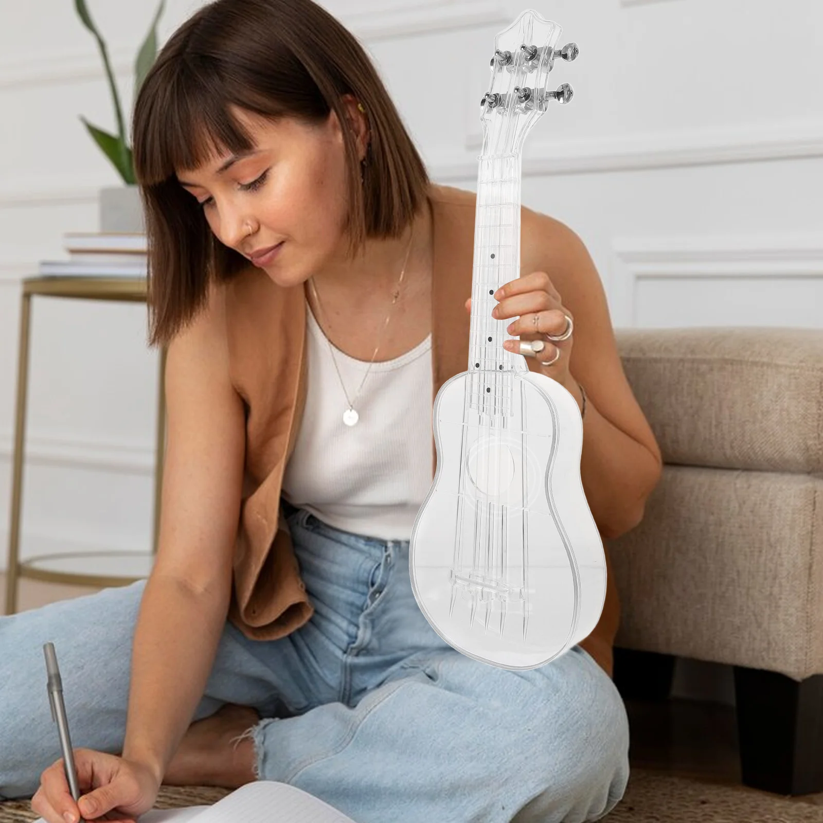 

Chic 21-inch Ukulele Kids Musical Instrument Lightweight Fall-resistant Transparent Design Integrated Fretboard Comfortable