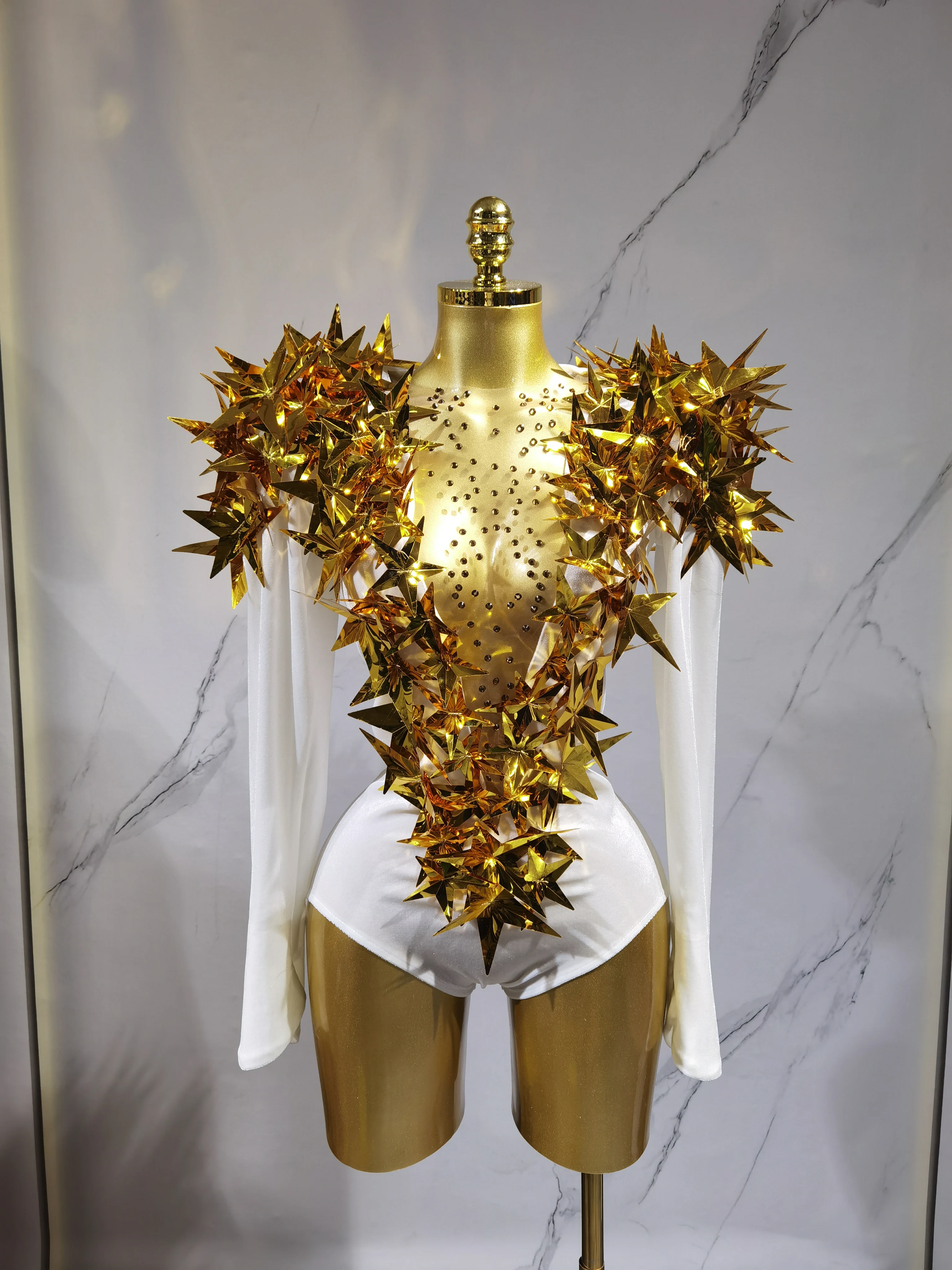 Glänzender Schwarzer Strass-Samt-Body mit Langen Ärmeln für Damen, Abendparty, Club-Bekleidung, Bühnenkostüm für Bar-Tänzerinnen – Detail 4
