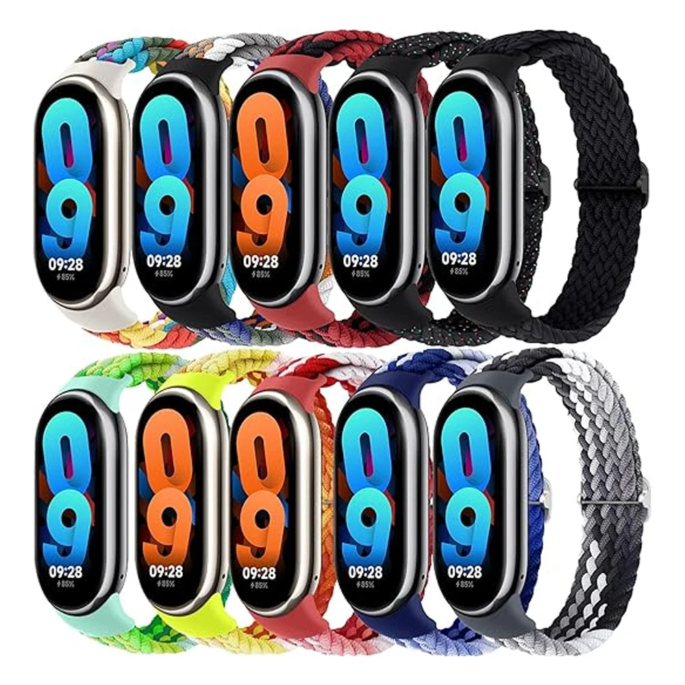 Strap for Mi Band 9 8 bracelet wrist watch accessories Elastic Nylon Braided Replacement belt correa for Xiaomi Miband 9 8 NFC