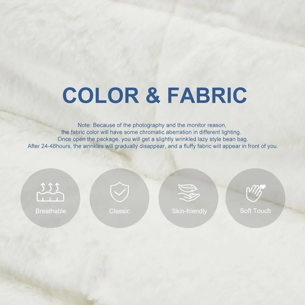 كرسي بين باج من إسفنج الذاكرة العملاق - أريكة من القطيفة من الفرو الصناعي للبالغين، غرفة المعيشة، غرفة النوم، المكتب (أبيض، فردي) #4