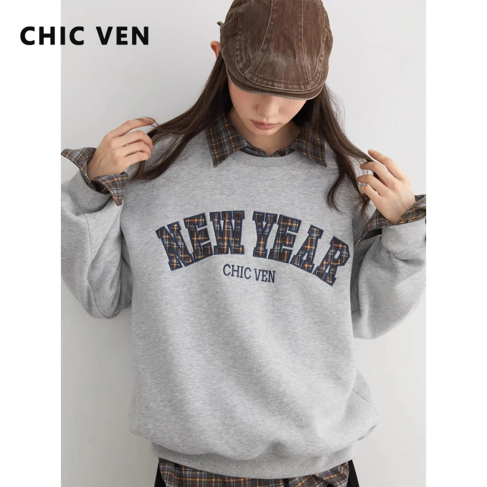 

CHIC VEN новые женские толстовки с длинными рукавами, свободные повседневные флисовые теплые спортивные пальто с круглым вырезом и надписью для девочек, осень-зима 2026