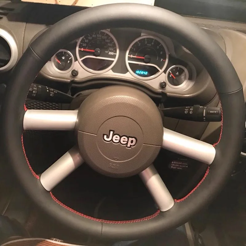 

For Jeep Wrangler JK 2006-2010 Hand-stitched Car Steering Wheel Cover Wrangler Accessories Black Leather Steering Wheel Interior