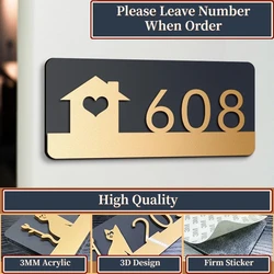 Acrylic Modern Door Plate Shop Sign With Sticker Customized House Number for Office Home Hotel Flat Apartment Restaurant Mailbox