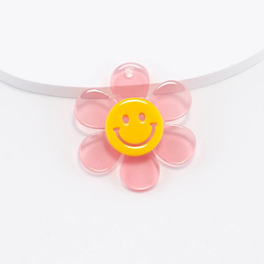 6 pezzi carino Kawaii viso sorridente fiori ciondoli acrilici ciondoli per collane orecchini creazione di gioielli risultati creativi fai da te