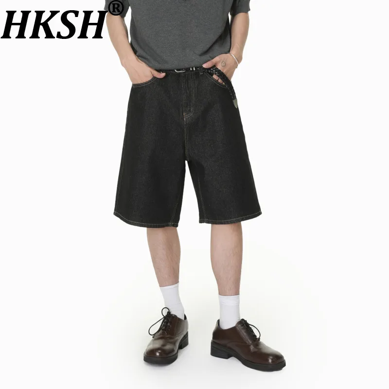 

HKSH Spring Summer New Men High Street Wide-Leg Half-Length Denim Pants Washed Korean Jeans Chic Ins Vibe Capris Trendy HK21687