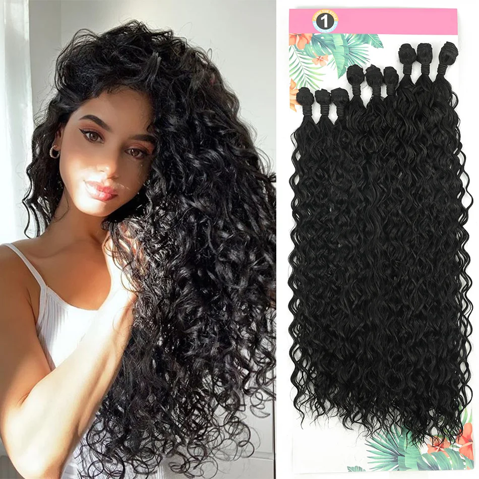 Synthetic Curly Natural Hair Extensions Long Jerry Curly Bundles 20 24 28Inch Ombre Fake Hair Organic Fiber Heat Resistant Wave