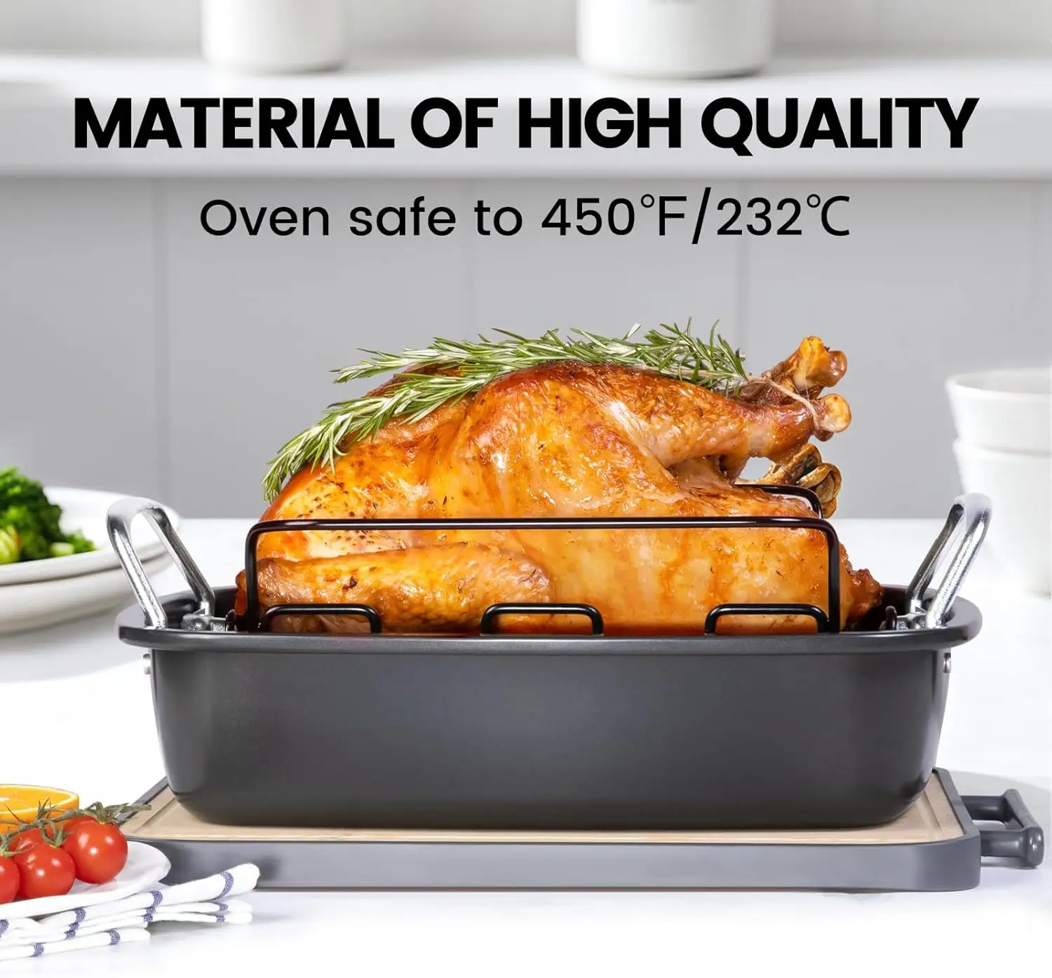 Nonstick Roasting Pan with Rack, Turkey Roasting Pan for Oven, Large Roaster Pan with Handle for Chicken, 17 Inch X 13 Inch