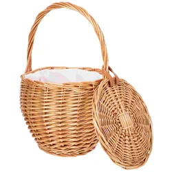 Foldable Picnic Basket Wicker Tray Decor Daily Supplies Multi-function Storage Shopping Bins with Lids