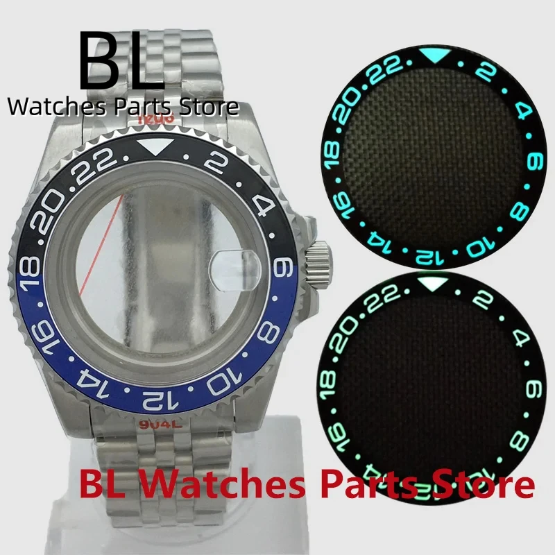 BLIGER 40mm Watch Case Jubilee With Full Luminous Ceramic Bezel Sapphire Glass For NH34NH35 ETA PT5000 Miyota DG Series Movement