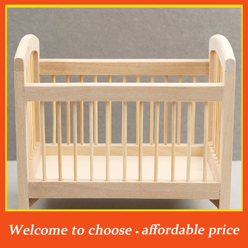 

TH 1pc new 1:12Dollhouse Miniature Wood Baby Bed Simulation Model Doll Bedroom Doll House Furniture Accessories