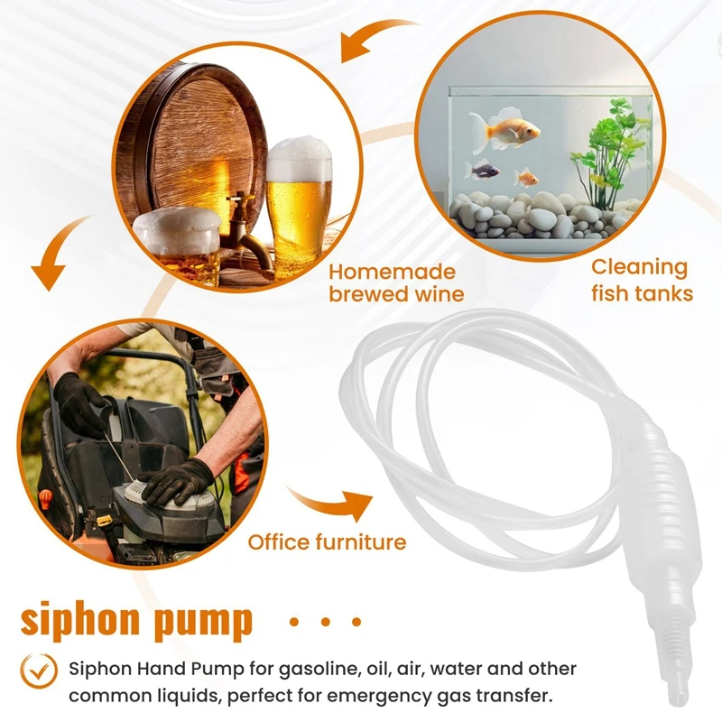 2 Meter Syphon Tube Hand Fuel Pump Gasoline Siphon Hose Gas Oil Water Fuel Transfer Siphon Pump For Water Gasoline Liquid Home B