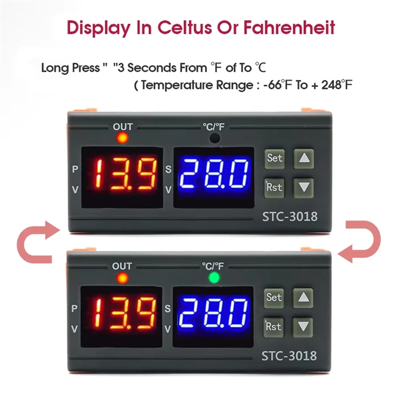 A13E-STC-3018 Dual Digital Temperature Controller Two Relay Output Thermoregulator Thermostat With Heater Cooler