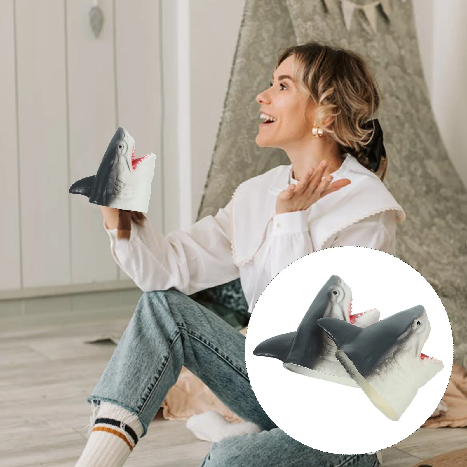 2 Stücke Haifischkopf Puppen für Kinder Sicher Langlebiges Zubehör Geburtstagsgeschenk Handpuppe Handpuppe Spielzeug Puppen Spielzeug