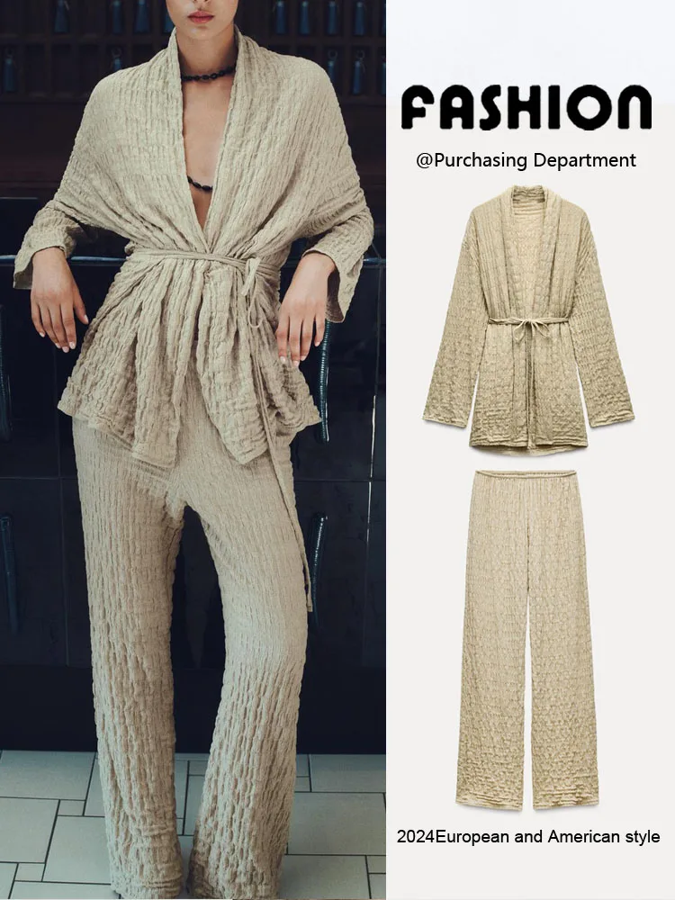 

New Summer Women's Long Sve Casual Top And Pants Set ZA2024 Faionable Workwear Ensemble for Ladies