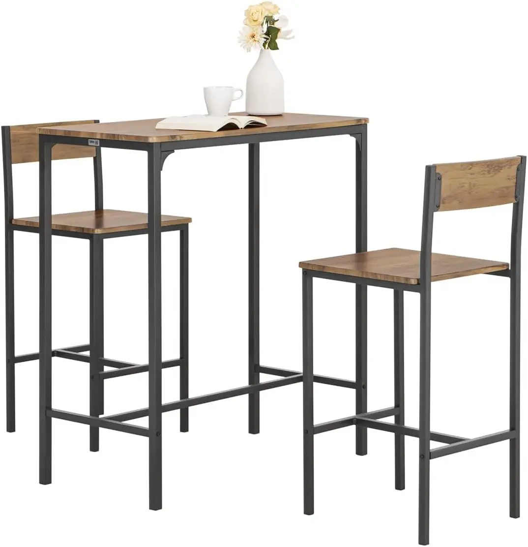 Conjunto de Mesa Alta de Bar Conjunto Mesa y 2 Taburetes con Respaldos de Estilo Industrial OGT03-XL ES