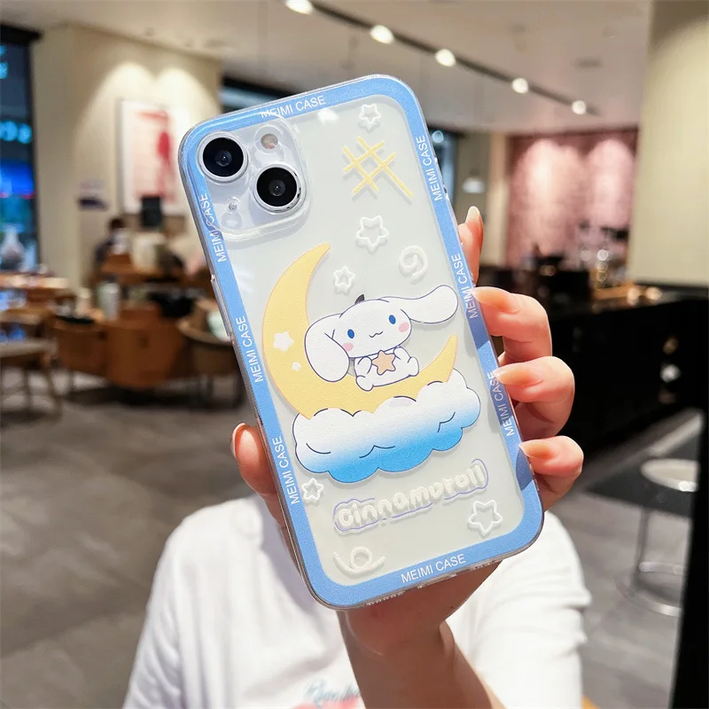 Cinnamoroll sanrio lua filhote de cachorro anime claro caso de telefone para iphone 16 15 14 13 12 11 pro max xr x 16 plus caso bonito dos desenhos animados capa